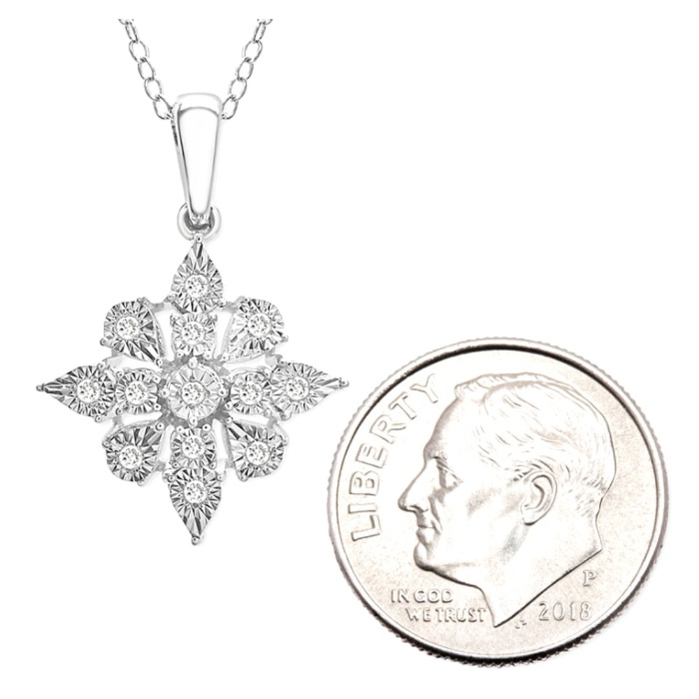 925 Sterling & Diamond Quatrefoil Cluster Pendant Dainty Necklace 1/10 C… - Picture 4 of 8